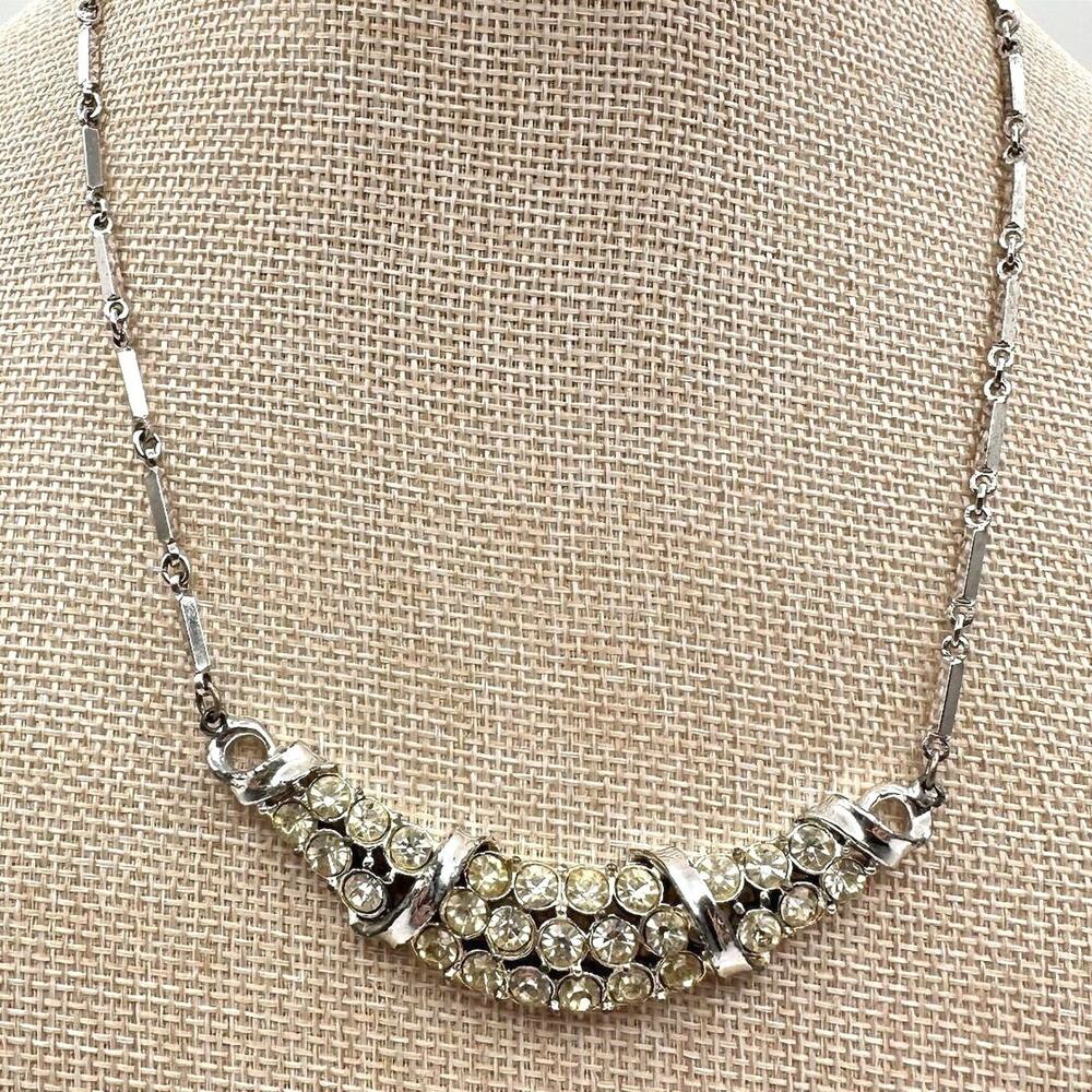 Vintage 80s Silver Tone Champagne Glass Collar Necklace Retro Fashion Jewelry